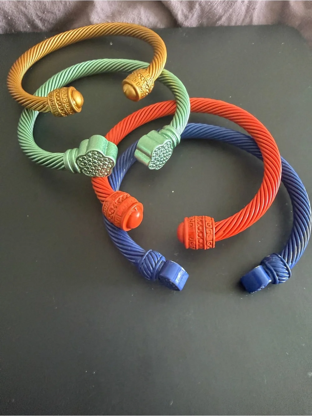 Colorful Twisted Cable Cuff Bracelets - Set of Blue, Yellow, Red, Green